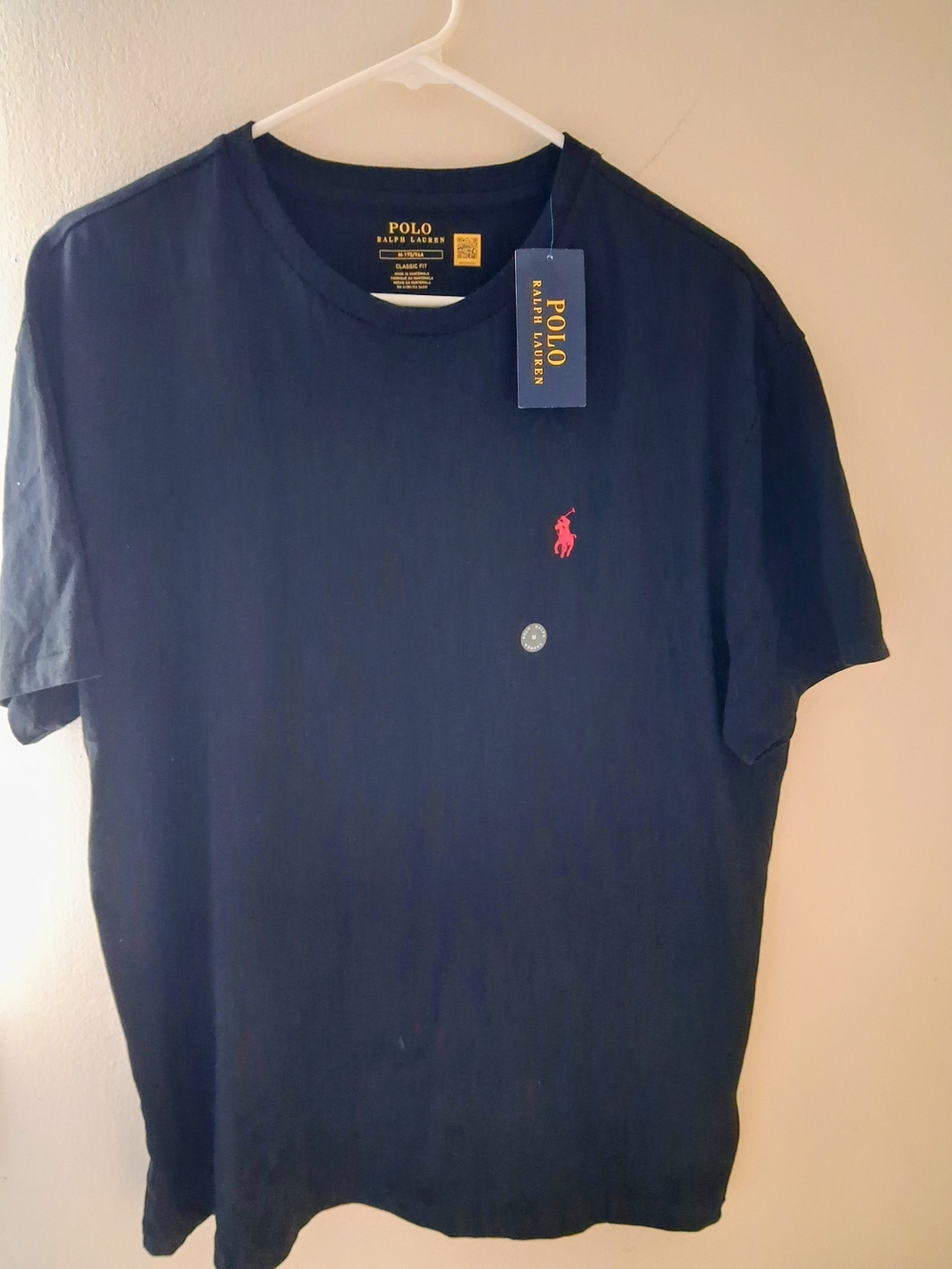 Polo by Ralph Lauren Men's Navy Crewneck T-Shirt with Red Pony